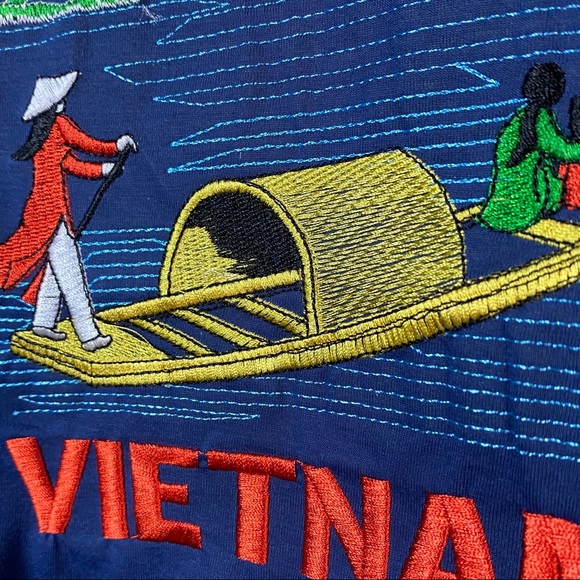 Navy Blue Vietnam Embroidered Souvenir T-shirt Med - Picture 4 of 5
